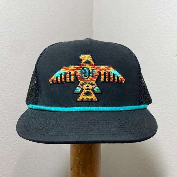 Red Dirt Hat Co. Johnny Phoenix Flat Bill Trucker Hat Cap Black Turquoise Orange - Picture 2 of 11